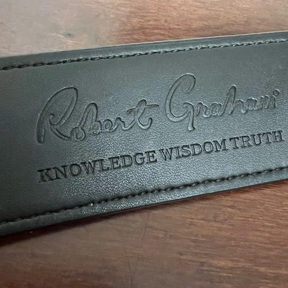 Robert Graham Men's Designer Leather Belt blue stitching silver buckle